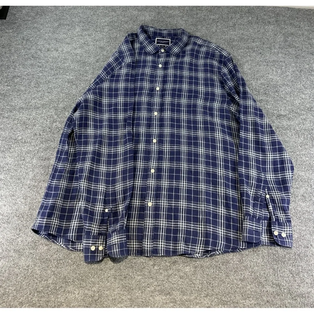Charles Tyrwhitt Men's Slim Fit XXL Blue Plaid Long Sleeve Button Down Shirt